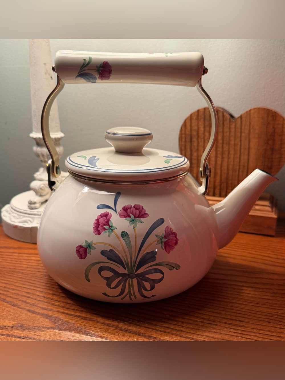 Vintage Lenox Poppies on Blue Enamel Teapot